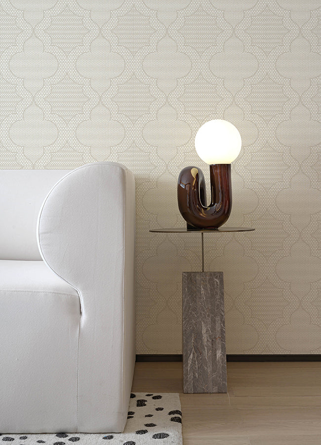 Ernest Taupe Quilted Quatrefoil Wallpaper - Brewster Wallcovering