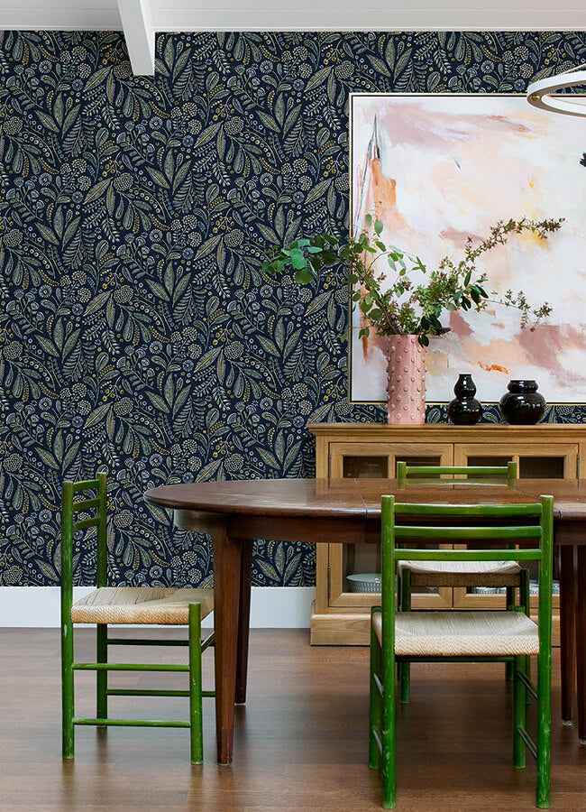 Briar Navy Floral Wallpaper - York Wallcoverings - 4135-27293