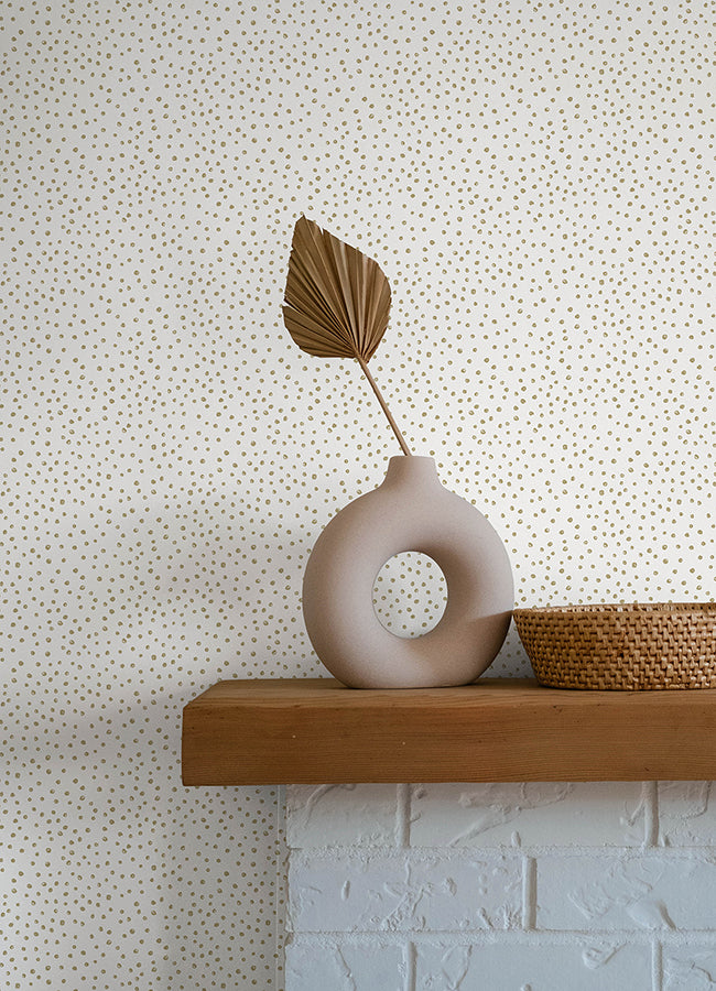 Cassie White Petite Polka Wallpaper - Brewster Wallcovering