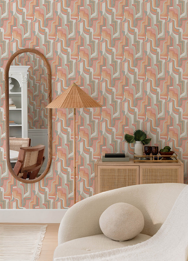 Tulum Coral Surreal Shapes Wallpaper - Brewster Wallcovering