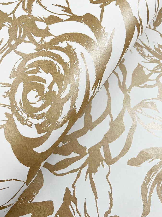 Nelda Gold Rose Wallpaper - Brewster Wallcovering