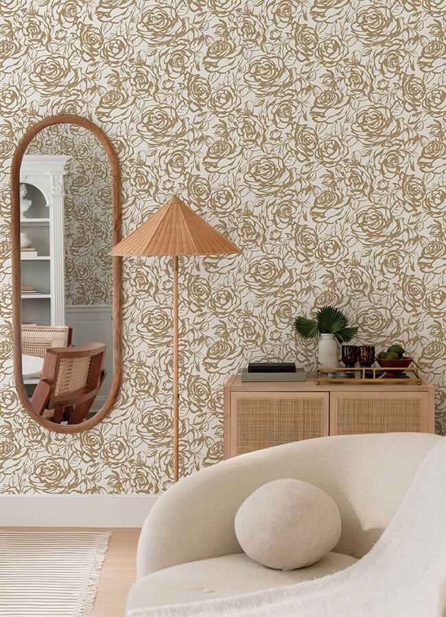 Nelda Gold Rose Wallpaper - York Wallcoverings - 4135-72708