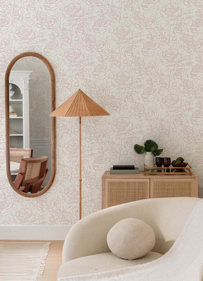 Nelda Light Pink Rose Wallpaper - Brewster Wallcovering