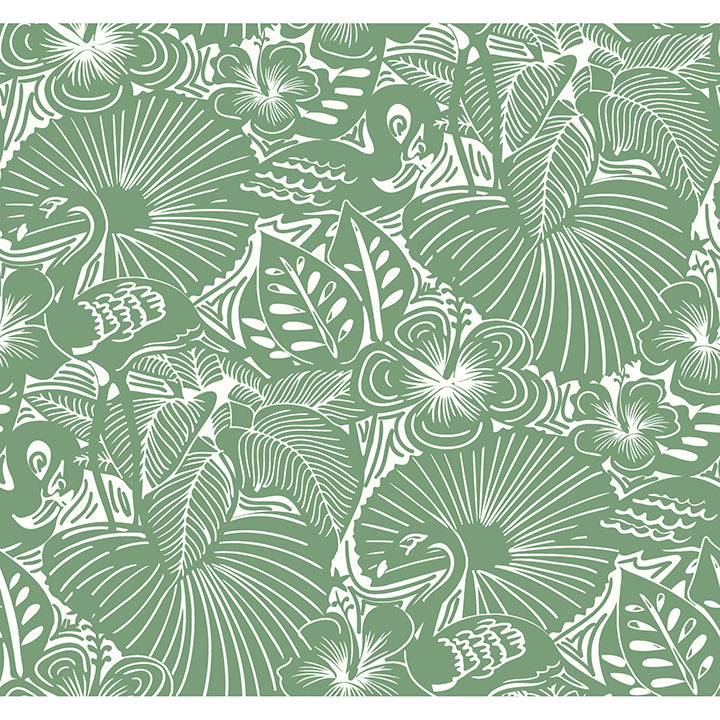 Picture of Idalia Green Floral Flamingo Wallpaper