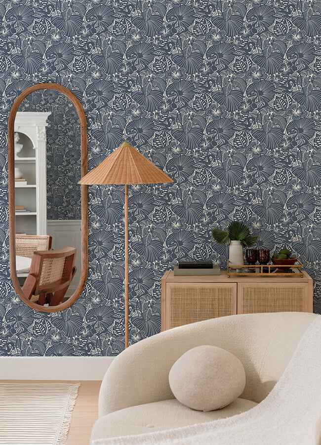 Idalia Navy Floral Flamingo Wallpaper - York Wallcoverings - 4135-72716