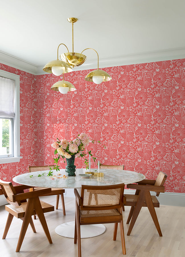 Idalia Coral Floral Flamingo Wallpaper - Brewster Wallcovering