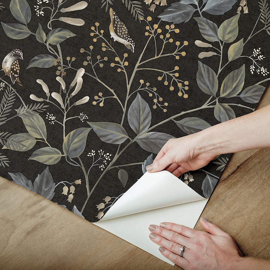 CLJ Emerson Black Peel and Stick Wallpaper - Brewster Wallcovering