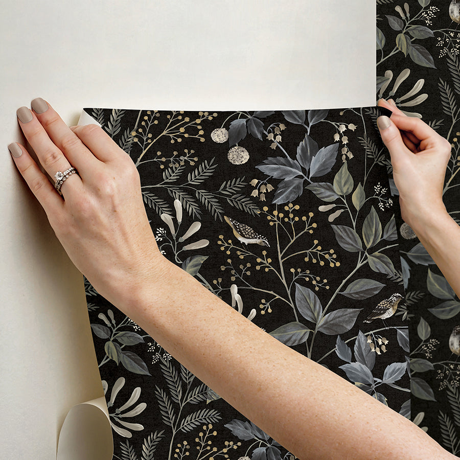 CLJ Emerson Black Peel and Stick Wallpaper - Brewster Wallcovering