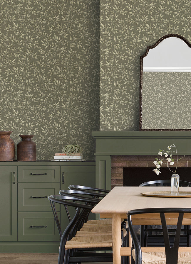 CLJ Rowan Olive Peel and Stick Wallpaper - Brewster Wallcovering