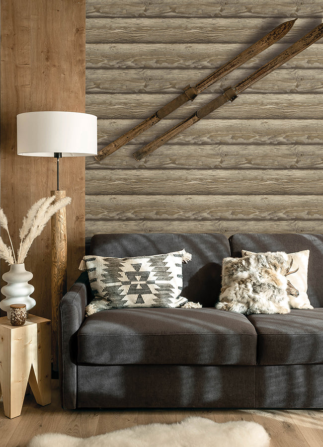 Bunkhouse Light Brown Wallpaper - Brewster Wallcovering