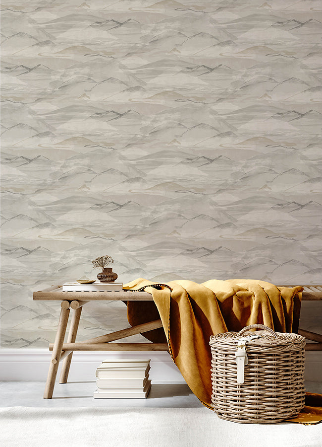 Bozeman Mountains Grey Wallpaper - Brewster Wallcovering