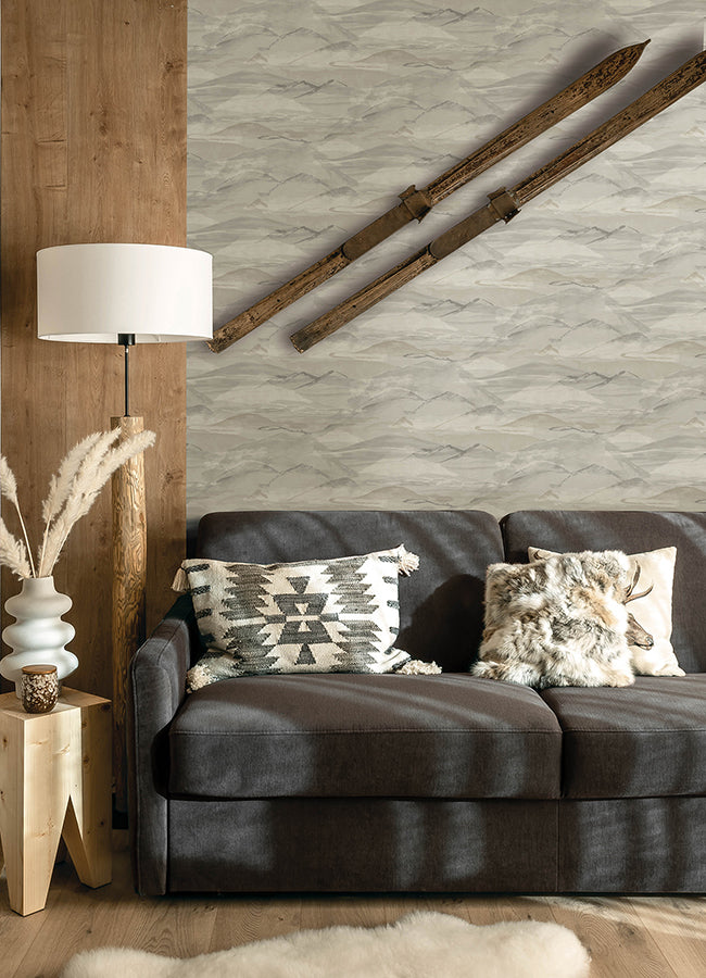 Bozeman Mountains Grey Wallpaper - Brewster Wallcovering