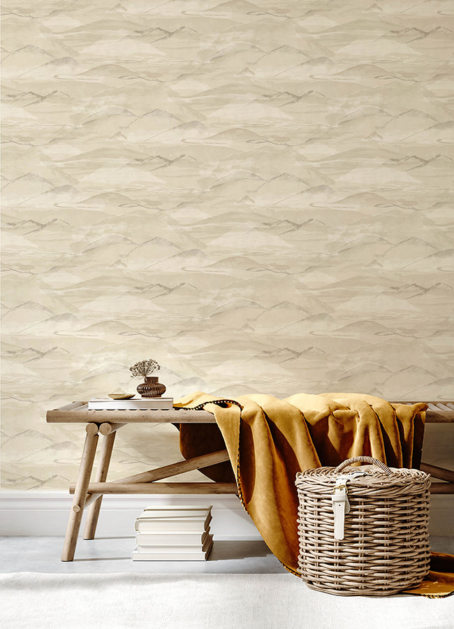 Bozeman Mountains Bone Wallpaper - Brewster Wallcovering