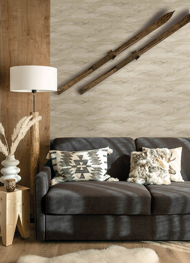 Bozeman Mountains Bone Wallpaper - Brewster Wallcovering