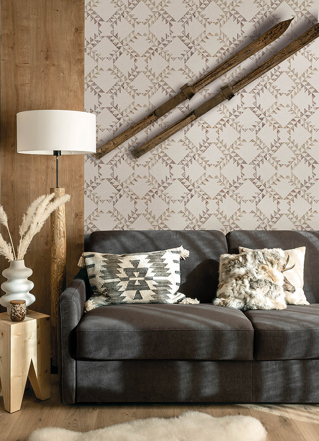 Scrap Quilt Brown Wallpaper - Brewster Wallcovering