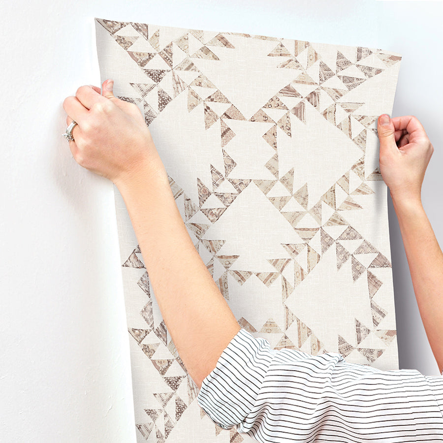 Scrap Quilt Brown Wallpaper - Brewster Wallcovering