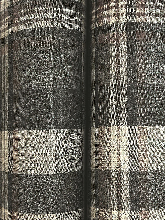 Dutton Plaid Charcoal Wallpaper - Brewster Wallcovering