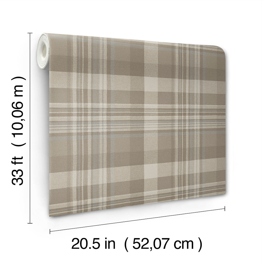 Dutton Plaid Light Brown Wallpaper - Brewster Wallcovering