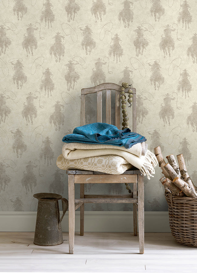 Stockman Silhouette Light Grey Wallpaper - Brewster Wallcovering