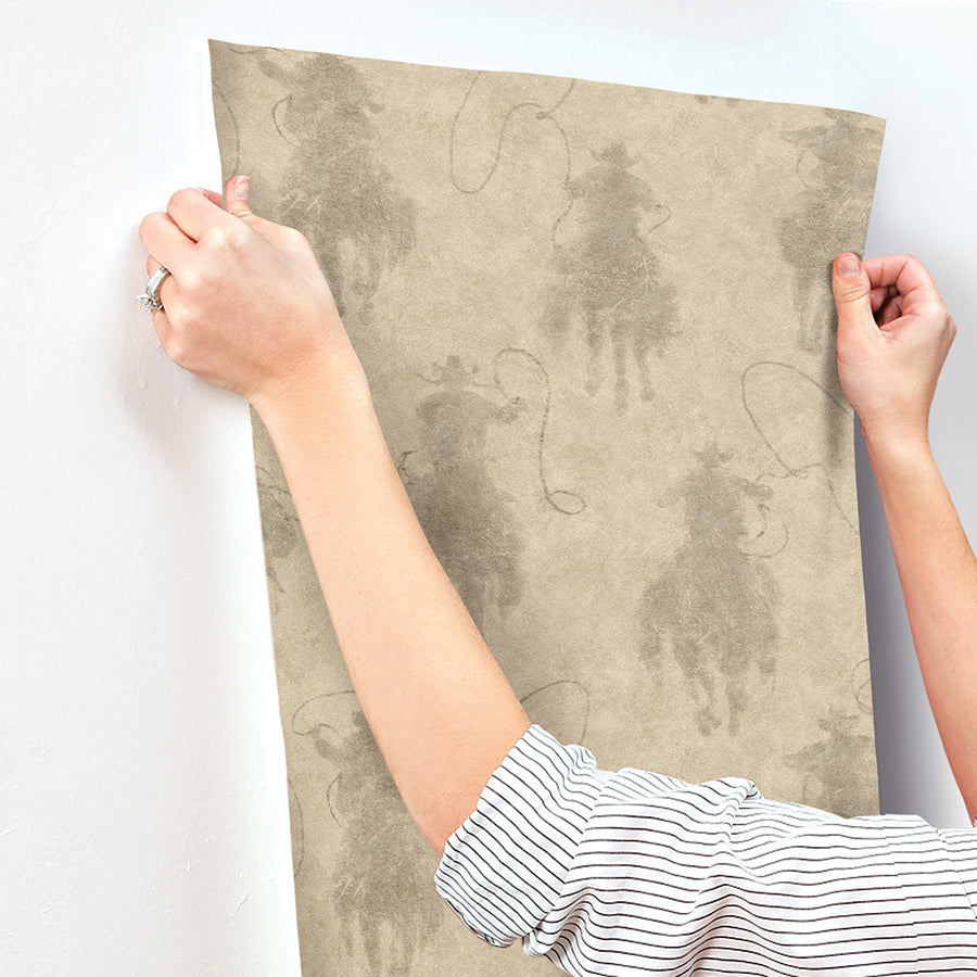 Stockman Silhouette Khaki Wallpaper - Brewster Wallcovering