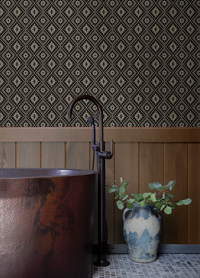 Camp Blanket Black Wallpaper - Brewster Wallcovering