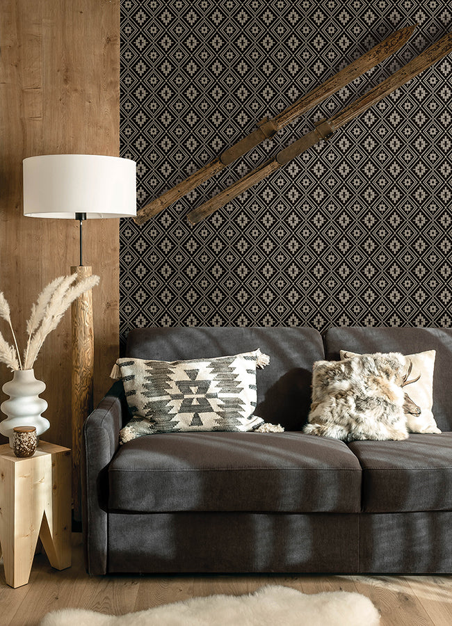 Camp Blanket Black Wallpaper - Brewster Wallcovering