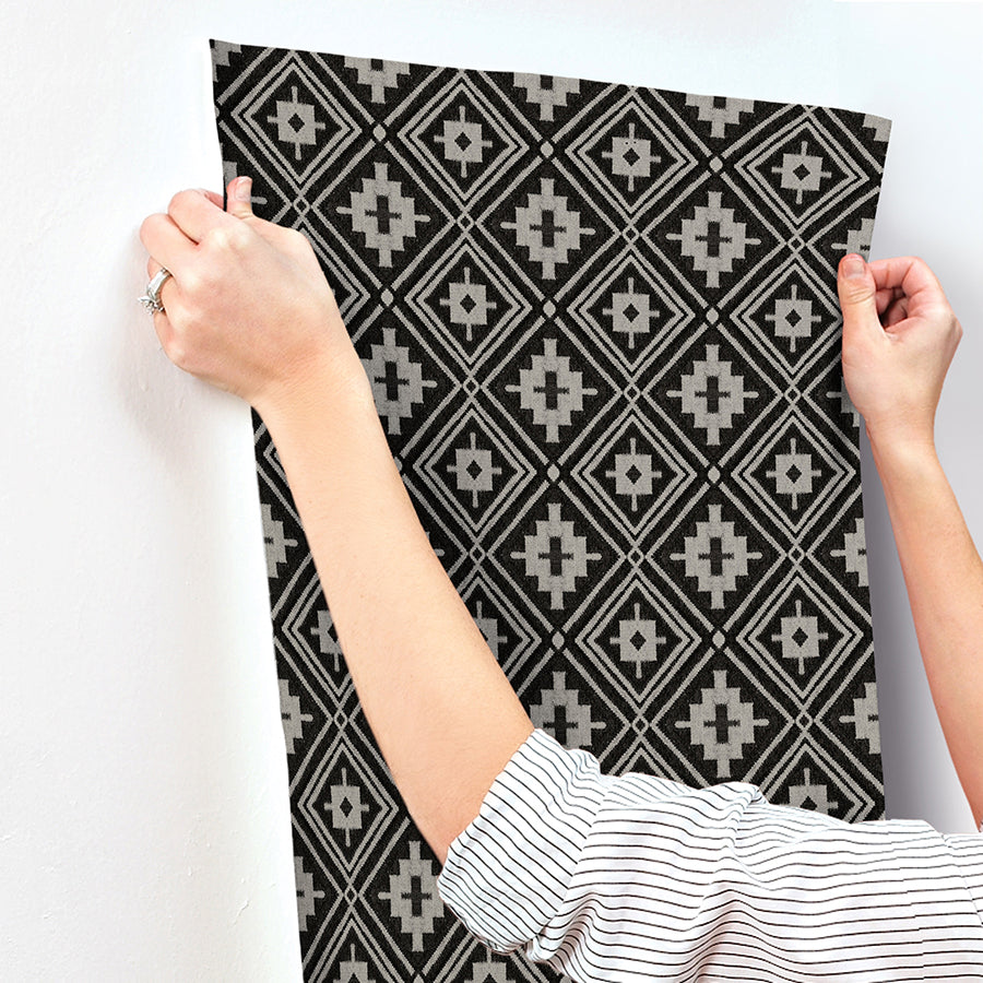 Camp Blanket Black Wallpaper - Brewster Wallcovering