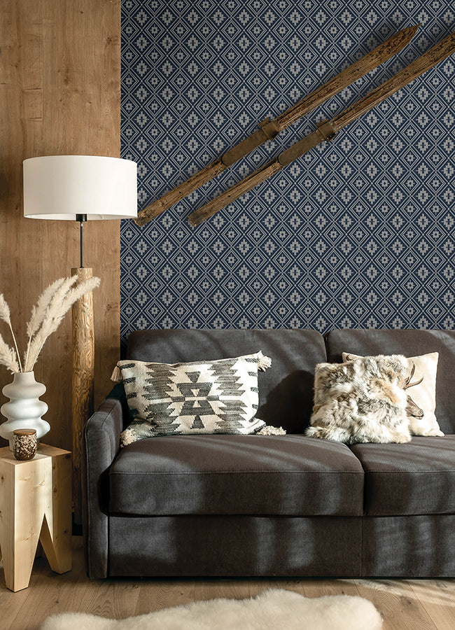 Camp Blanket Dark Blue Wallpaper - Brewster Wallcovering