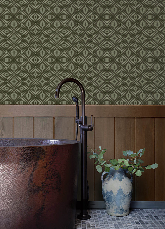 Camp Blanket Green Wallpaper - Brewster Wallcovering