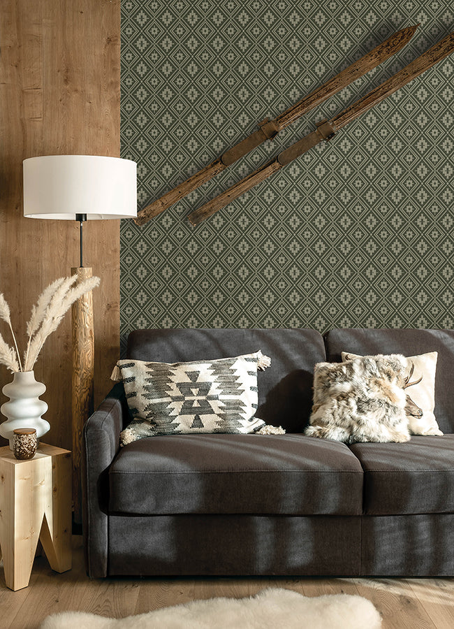 Camp Blanket Green Wallpaper - Brewster Wallcovering