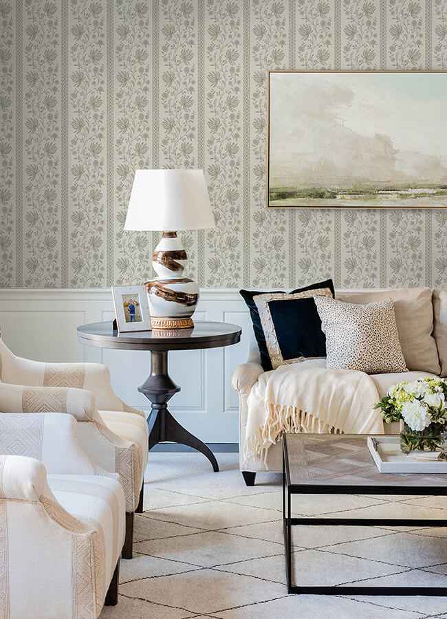 Edgemoor Sage Jacobean Stripe Wallpaper - York Wallcoverings - AST6349 - York Wallcoverings Wallpaper