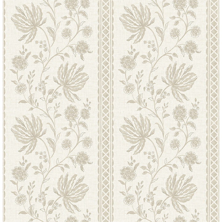 Picture of Edgemoor Taupe Jacobean Stripe Wallpaper