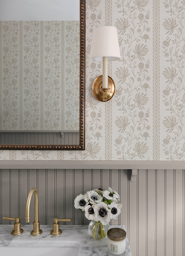 Edgemoor Taupe Jacobean Stripe Wallpaper - Brewster Wallcovering