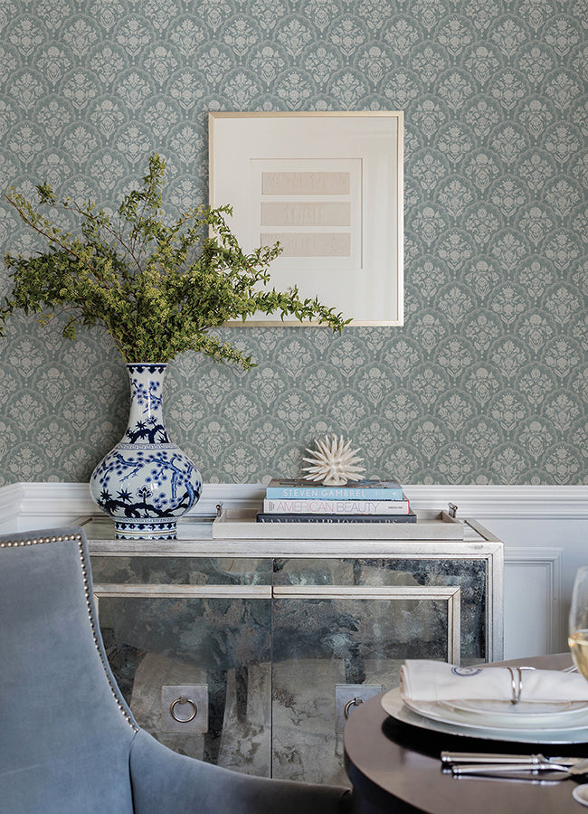 Frances Blue Fishscale Wallpaper - Brewster Wallcovering