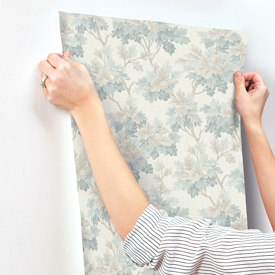 Oakcliff Blue Leaf Trail Wallpaper - Brewster Wallcovering