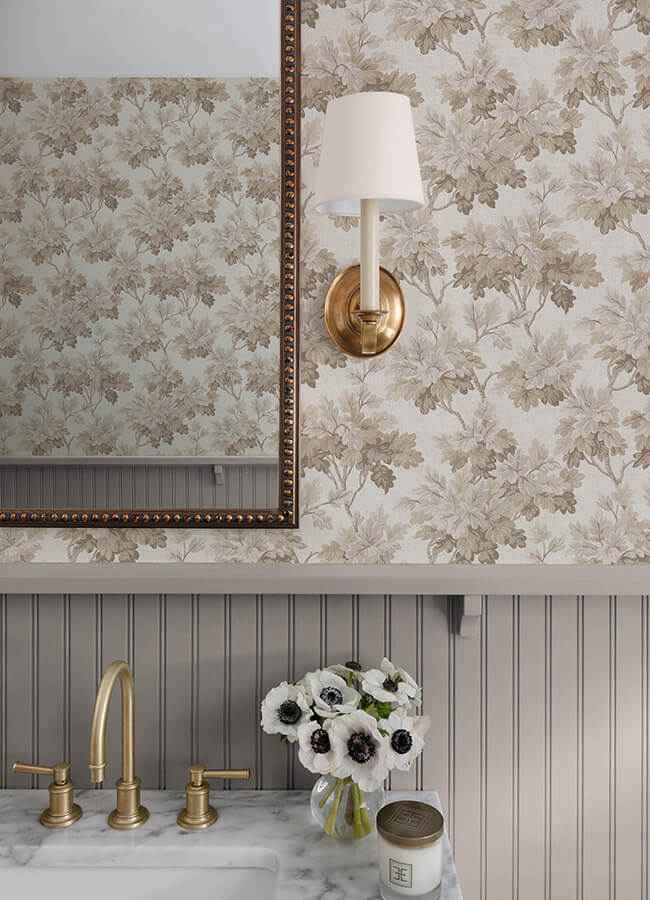 Oakcliff Taupe Leaf Trail Wallpaper - York Wallcoverings - AST6356 - York Wallcoverings Wallpaper