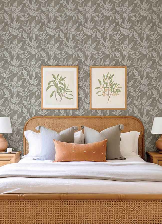 Anita Pewter Woodland Floral Wallpaper - York Wallcoverings - 4155-27327