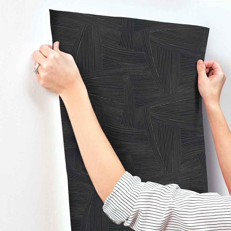 Reid Black Woven Geometric Wallpaper - York Wallcoverings - 4155-27330 - York Wallcoverings Wallpaper