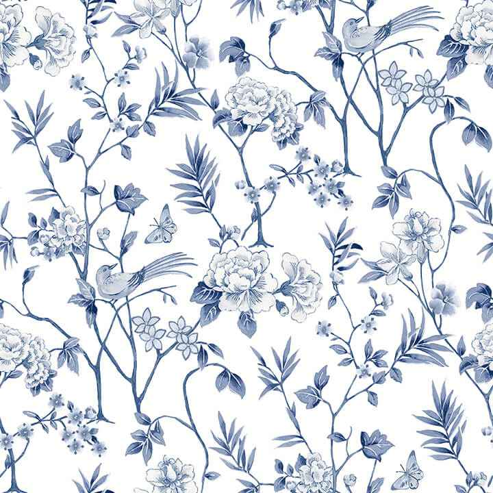 Chinoiserie Garden Indigo Peel and Stick Wallpaper - York Wallcoverings - NUS6363 - York Wallcoverings Wallpaper