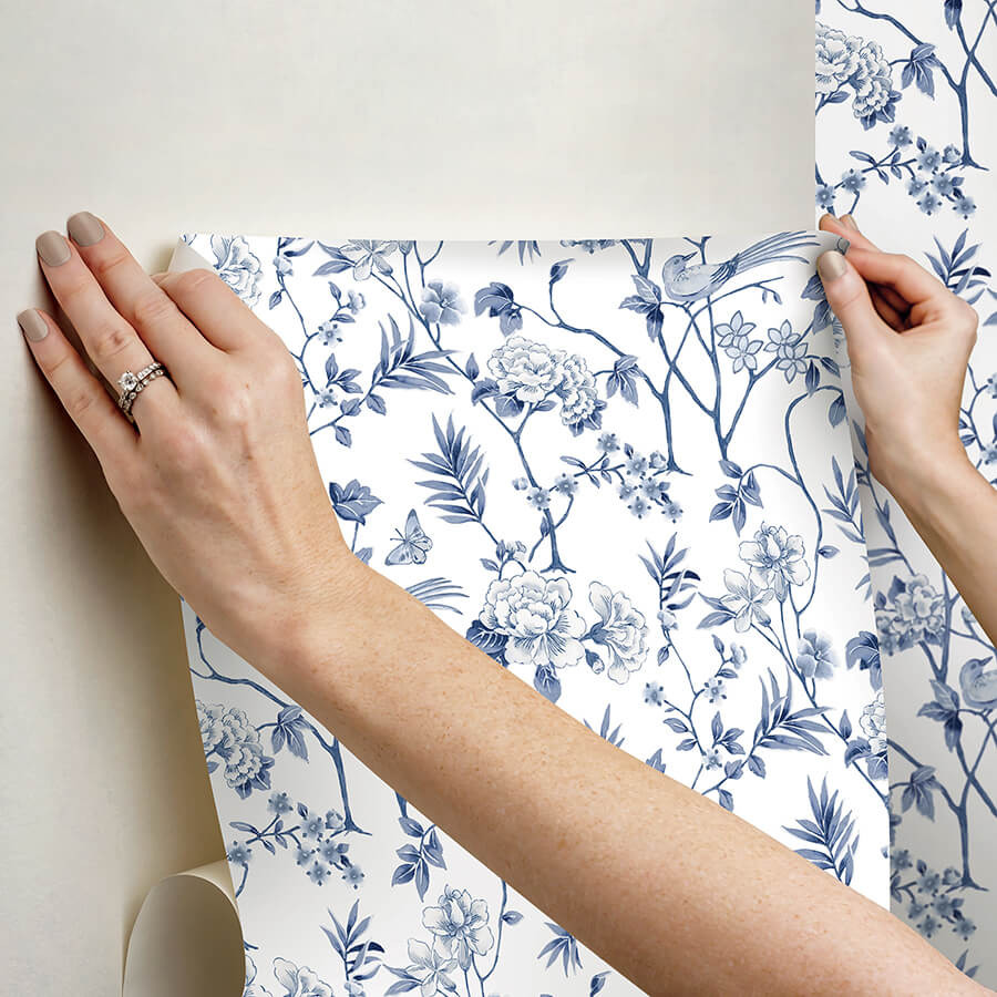 chinoiserie-garden-indigo-peel-and-stick-wallpaper-york-wallcoverings-nus6363 - York Wallcoverings Wallpaper