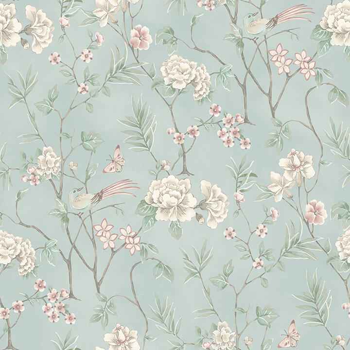 Chinoiserie Garden Robins Egg Peel and Stick Wallpaper - York Wallcoverings - NUS6364
