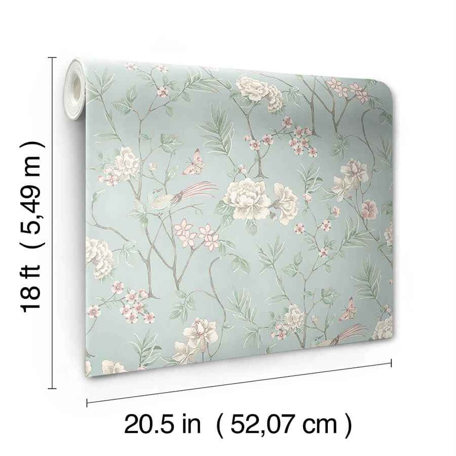 Chinoiserie Garden Robins Egg Peel and Stick Wallpaper - York Wallcoverings - NUS6364 - York Wallcoverings Wallpaper