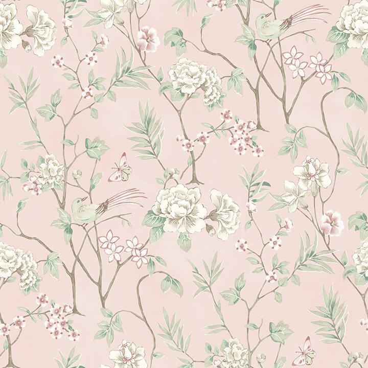 Chinoiserie Garden Pink Peel and Stick Wallpaper - York Wallcoverings - NUS6365 - York Wallcoverings Wallpaper