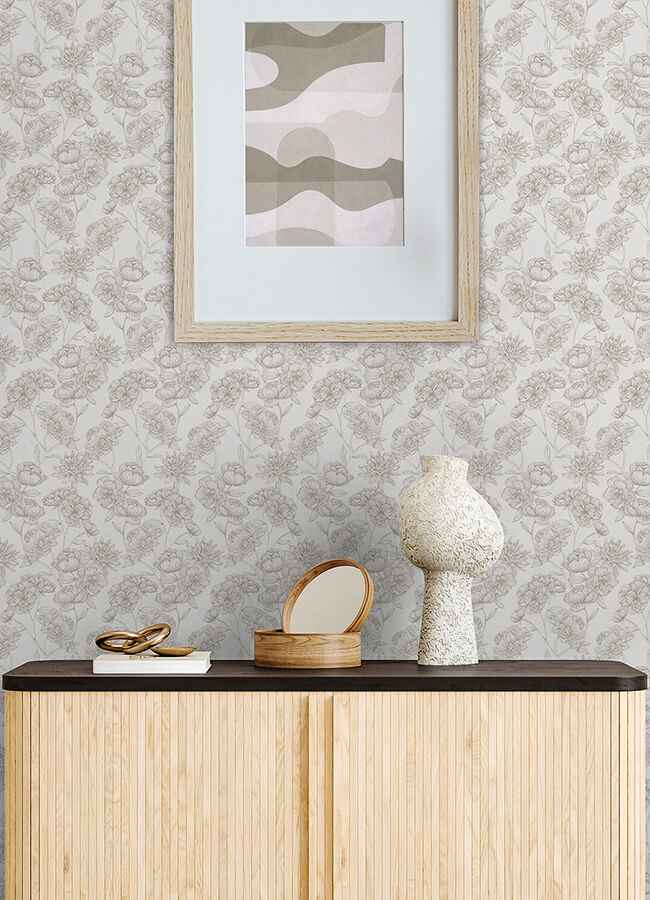 Gilded Floral Cream Peel and Stick Wallpaper - York Wallcoverings - NUS6366 - York Wallcoverings Wallpaper