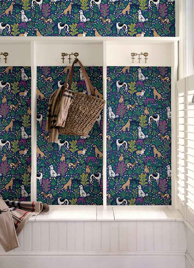 Must Love Dogs Indigo Peel and Stick Wallpaper - York Wallcoverings - PFS6378 - York Wallcoverings Wallpaper