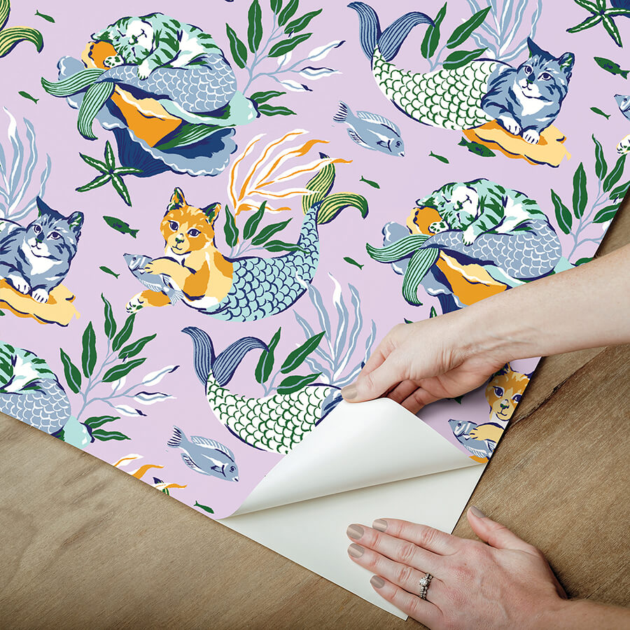 meowing-mermaids-lavender-peel-and-stick-wallpaper-york-wallcoverings-pfs6392 - York Wallcoverings Wallpaper
