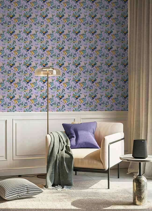 Meowing Mermaids Lavender Peel and Stick Wallpaper - York Wallcoverings - PFS6392 - York Wallcoverings Wallpaper