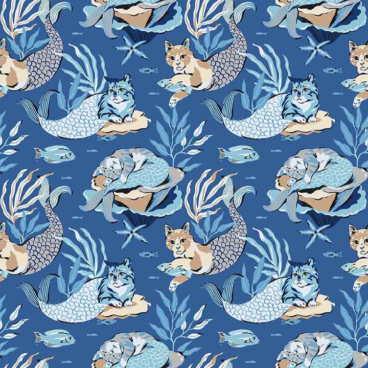 Meowing Mermaids Blue Peel and Stick Wallpaper - York Wallcoverings - PFS6393
