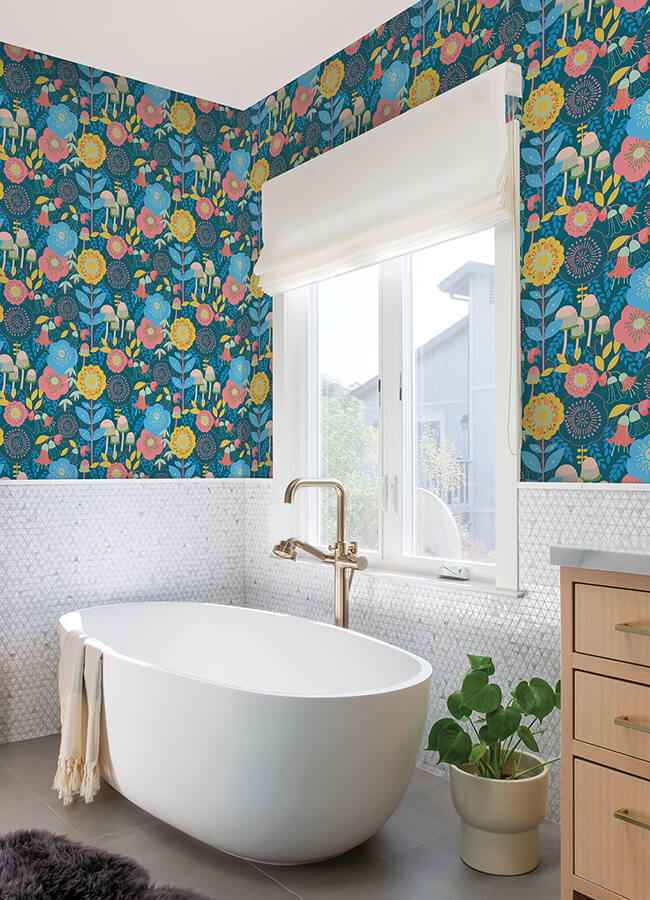 Dream Garden Teal Peel and Stick Wallpaper - York Wallcoverings - MCS6397 - York Wallcoverings Wallpaper