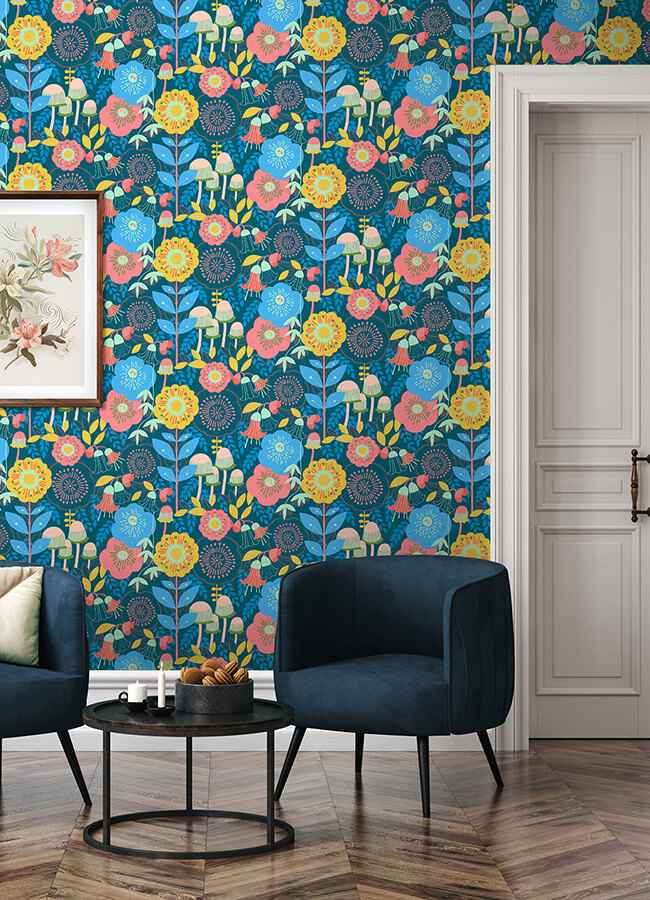 Dream Garden Teal Peel and Stick Wallpaper - York Wallcoverings - MCS6397 - York Wallcoverings Wallpaper